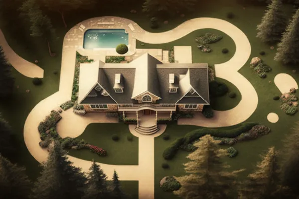 Birdseye view of expansive property with pool