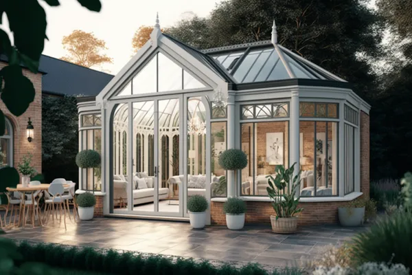 Luxurious Conservatory Living Space Next to Outdoor Patio