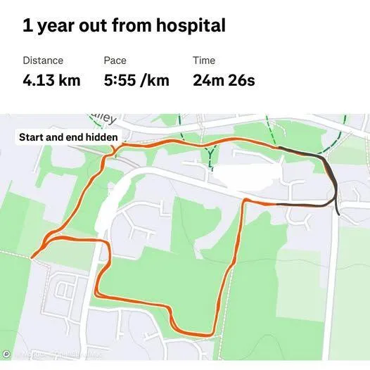 One year out from Hospital - Running again