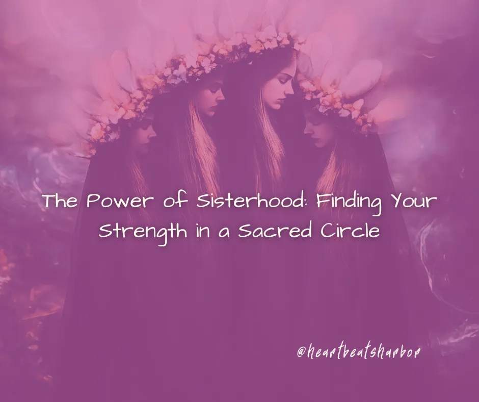 A picture of 4 women huddled together in the background, with the caption being the title