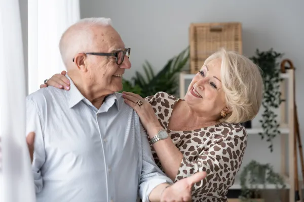 Image of seniors interacting and enjoying each other's company in various social settings.