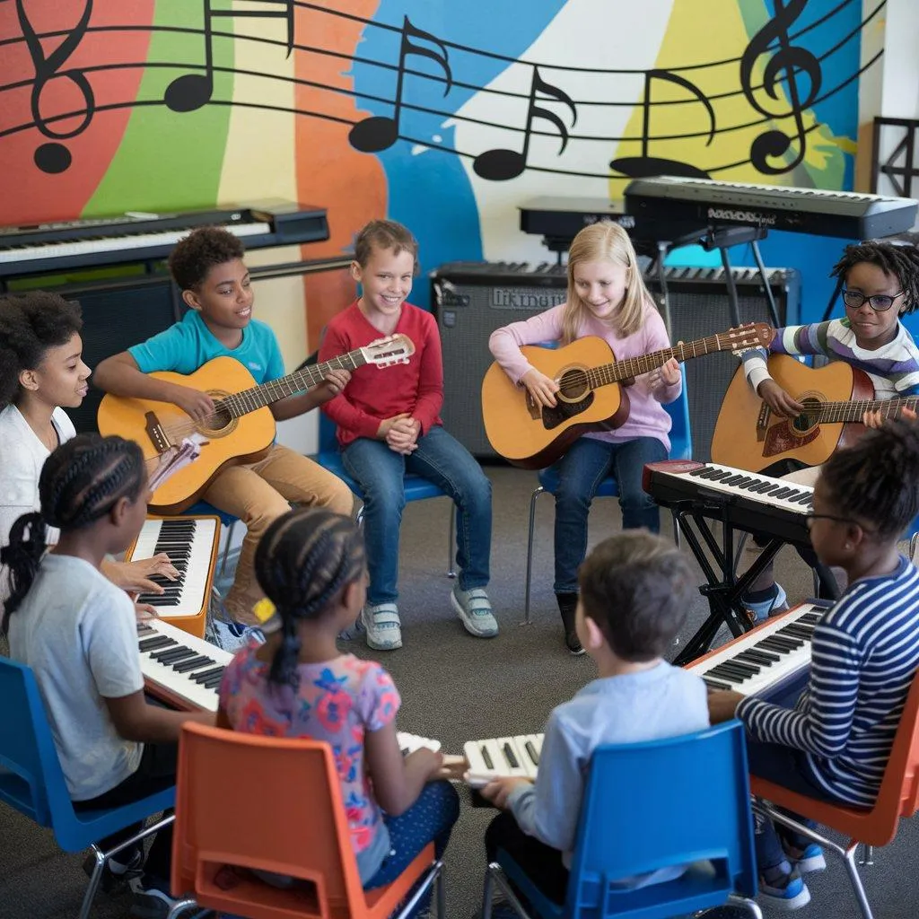 kids with floating musical notes