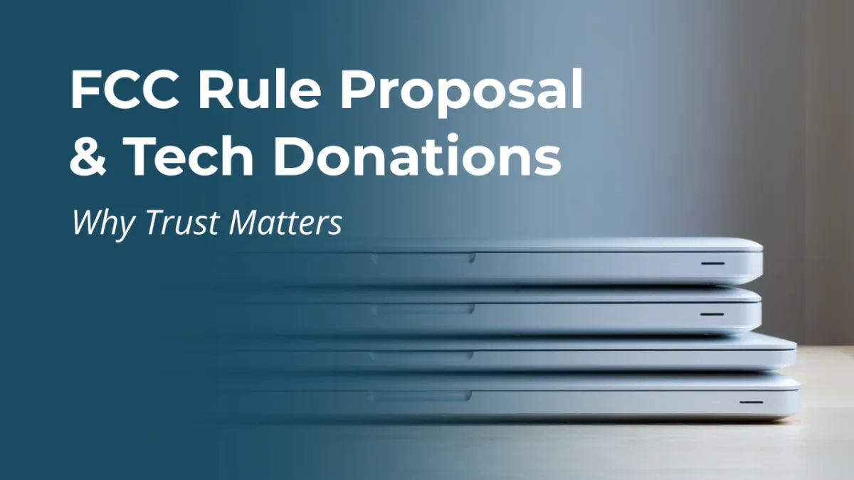 Stacked laptops for corporate tech donation programs requiring compliance and trusted refurbishing partners