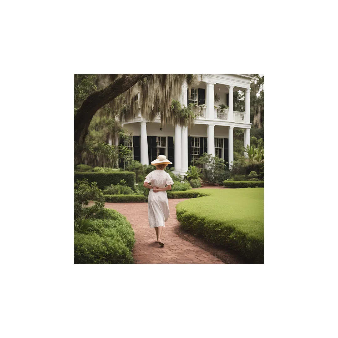 A woman enjoying a walk in a plantation garden