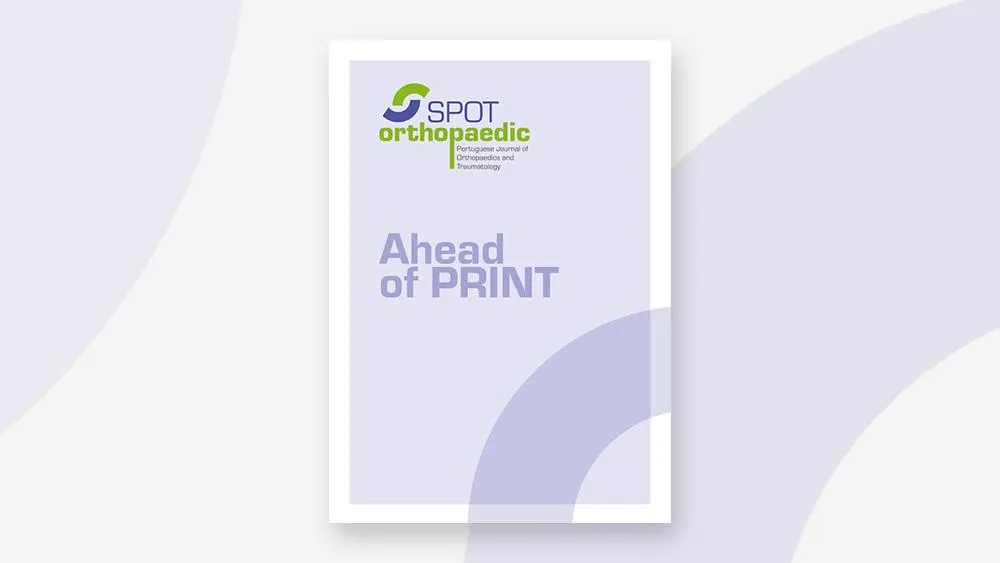 Capa da revista Orthopaedic Spot com o texto “Ahead of Print” e o logótipo da SPOT – Sociedade Portuguesa de Ortopedia e Traumatologia, em tons de lilás e verde.