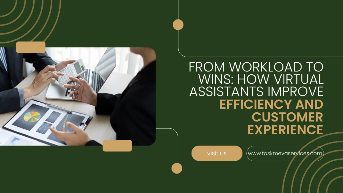 A high-resolution photo of a professional remote workspace featuring a laptop with a task management dashboard, a cup of coffee, and a notebook, illustrating streamlined business efficiency and the support of a virtual assistant.
