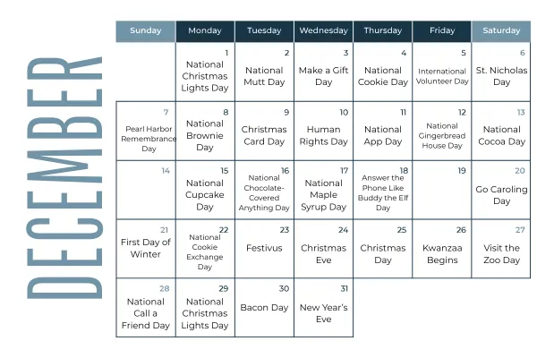 December 2025 holiday calendar