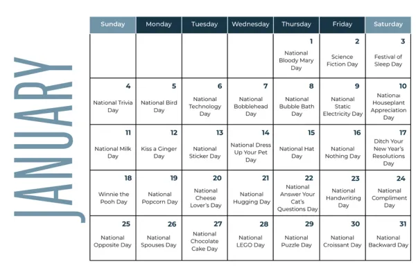January social media content calendar with simple posting ideas for business owners