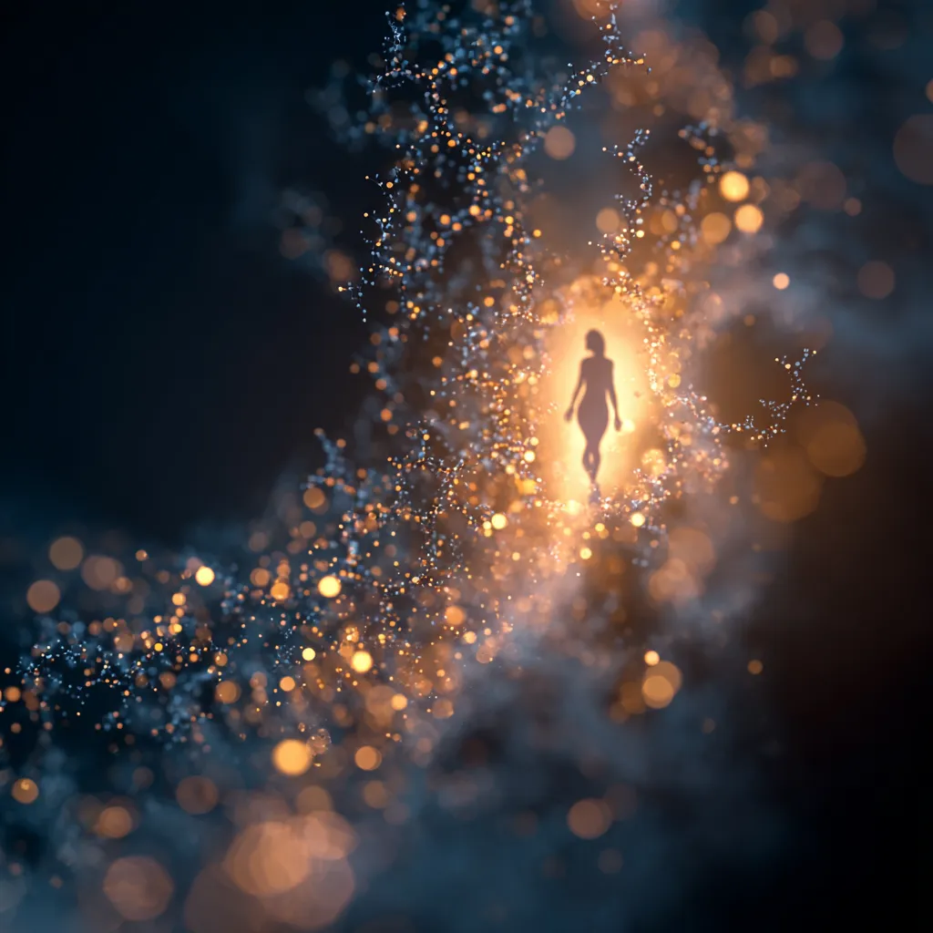 Artistic illustration of female ovaries dimming under the influence of stress, symbolized by fading molecular signals representing the activation of the ‘thrifty ovary gene.