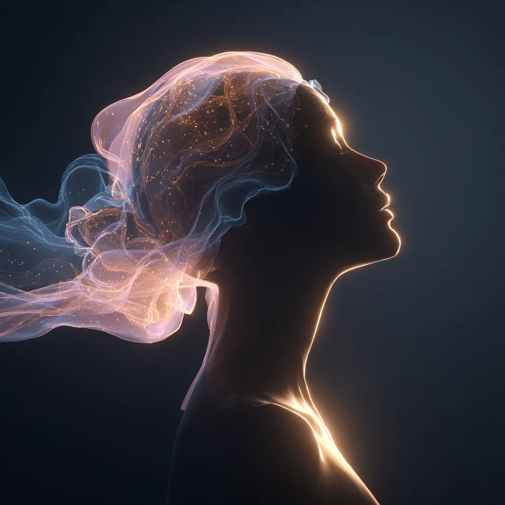 Artistic illustration of a woman with glowing neural pathways connecting the brain and ovaries, symbolizing how emotional states shape reproductive epigenetic expression.