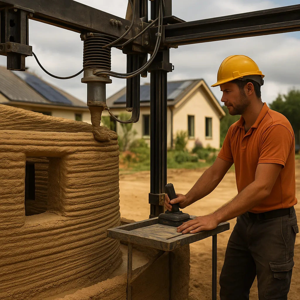 man building alternative house