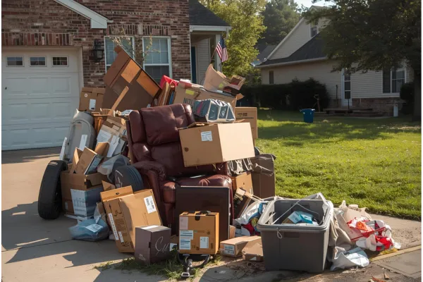 Household junk staged for removal before deciding between DIY or professional service