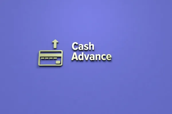 purple background with cash advance word and icon of card