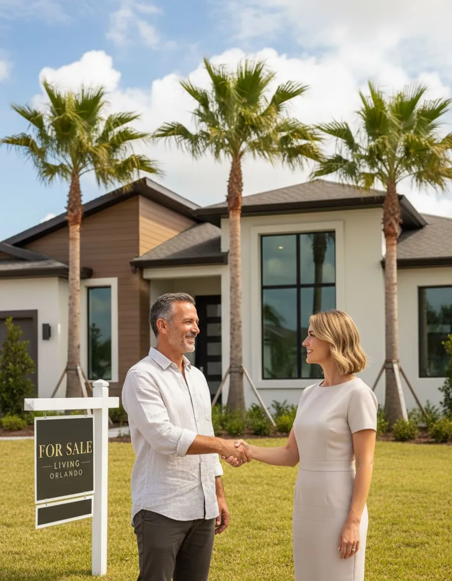Homeowner in Lake Nona, FL shaking hands with agent under Easy Exit home selling program