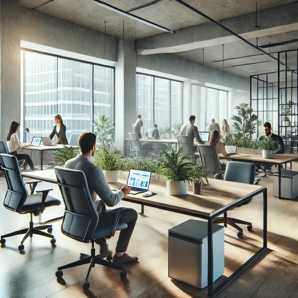 People working together in a collaborative coworking space, representing personal growth and success.