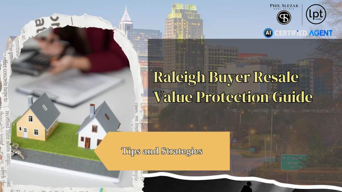 Raleigh homebuyer reviewing neighborhood resale value data on a laptop.