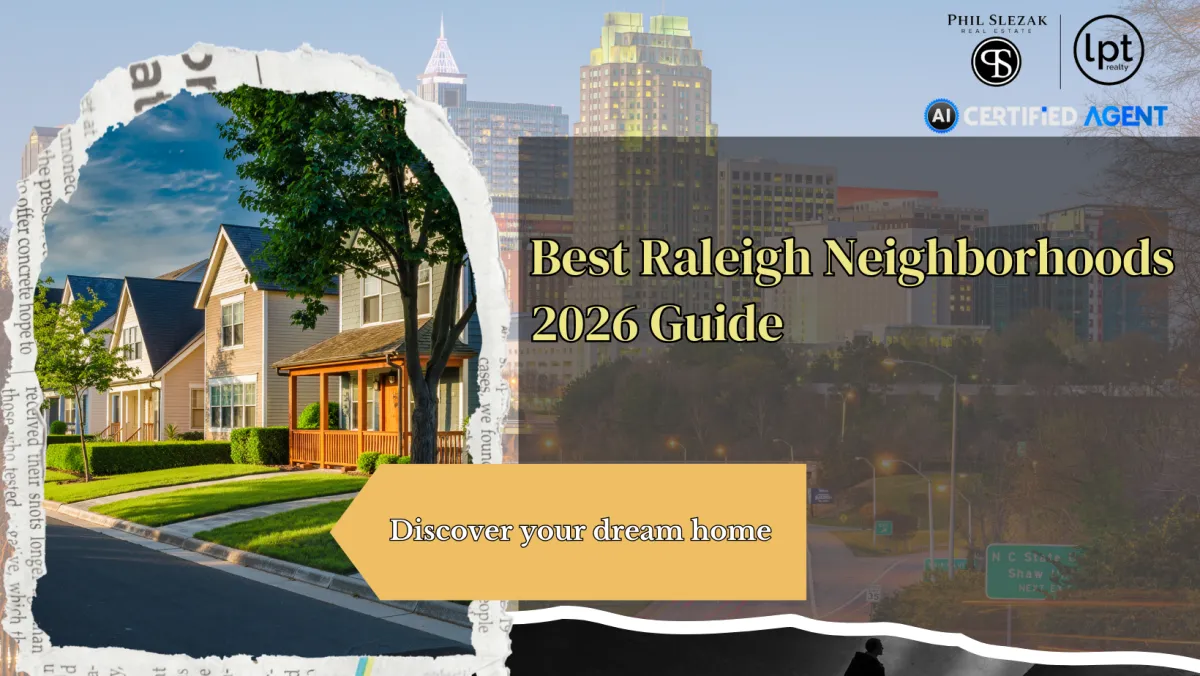 Map highlighting top Raleigh neighborhoods recommended for homebuyers in 2026.