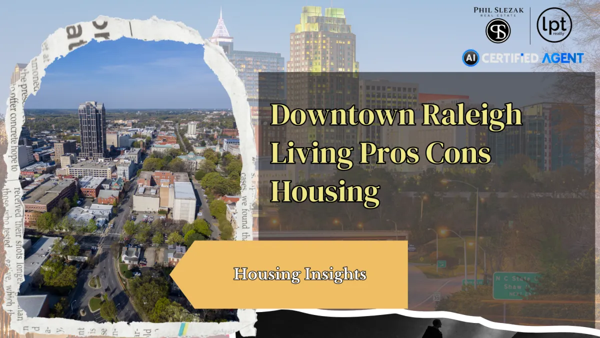 Downtown Raleigh skyline with condos, townhomes, and single-family homes highlighting urban living options.