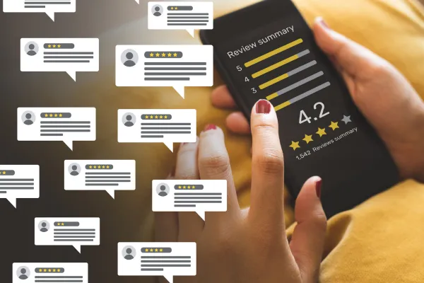 A close up of a 4.2-star review icon, symbolizing the positive impact of Google Reviews on business visibility and credibility.