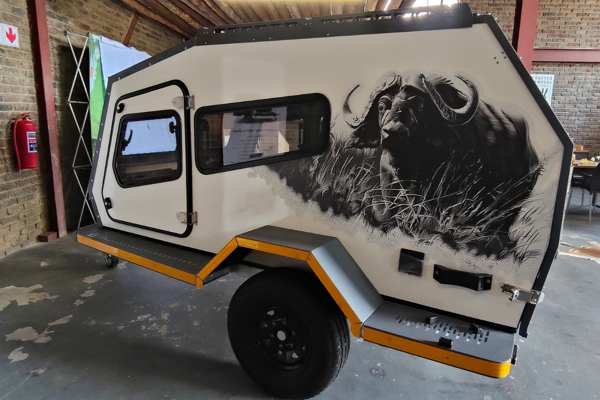 Buffeltjie showcasing all his sides in the Krafted Kampers Showroom