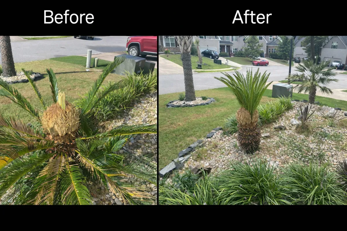 before and after palm tree