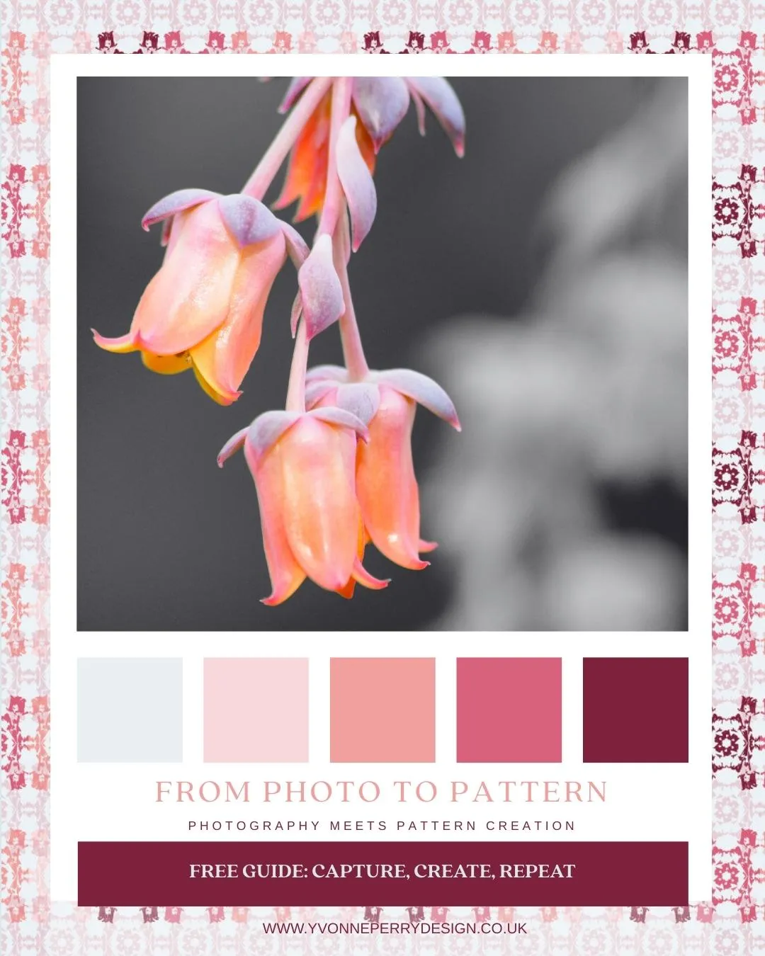 Blog cover image with photography and pattern with blog title