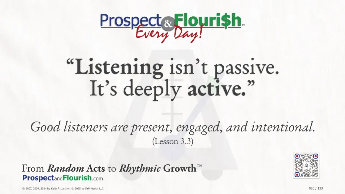 “Listening isn’t passive – Prospect & Flourish Every Day quote on active listening and communication.”