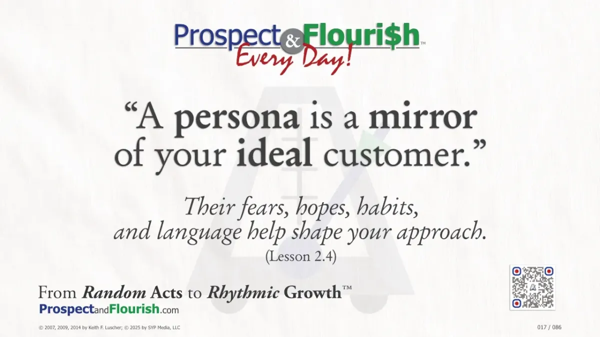 “A persona is a mirror of your ideal customer – Prospect & Flourish Every Day quote on understanding your audience.”