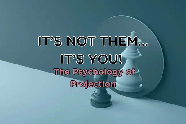 A black chess piece, a pawn, stands in front of a round mirror. The reflection is the white bishop game piece.