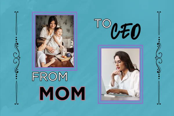 Two framed pictures of a brunette woman, one with her two children, the other in a professioanl setting at work.