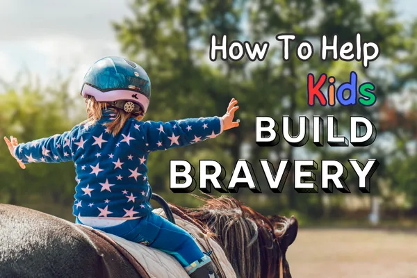 A young girl holding out her arms while she rides on the back of a horse. How to Help Kids Build Bravery.