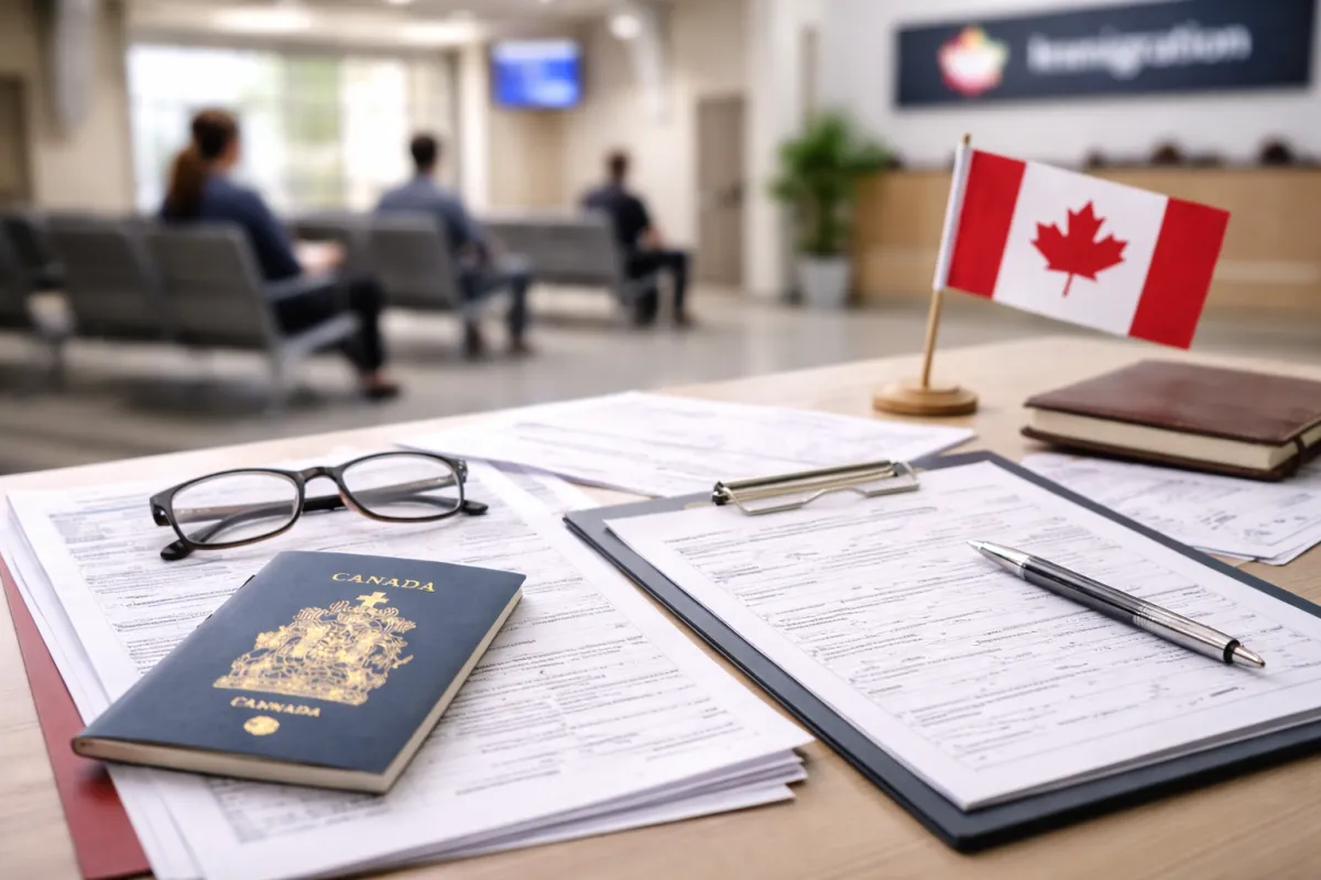Realistic scene representing how IRCC officers assess applicant intent during Canadian immigration review