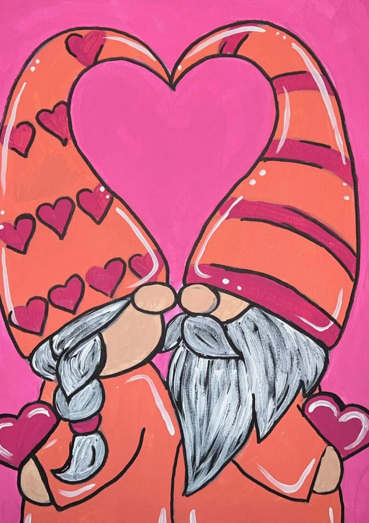 Playful snowman with long carrot nose, Santa hat and purple scarf in snowy night scene – Christmas paint night Hull