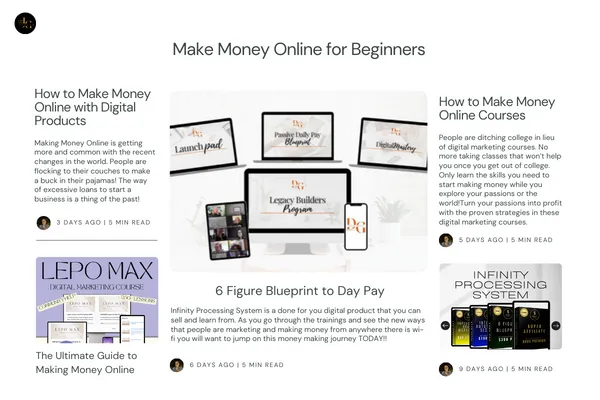 Image of three online digital courses that teach beginners how to make money online