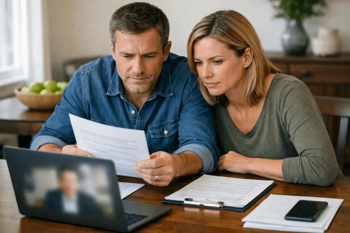 Homeowner reviewing a document while on a video call with a realtor