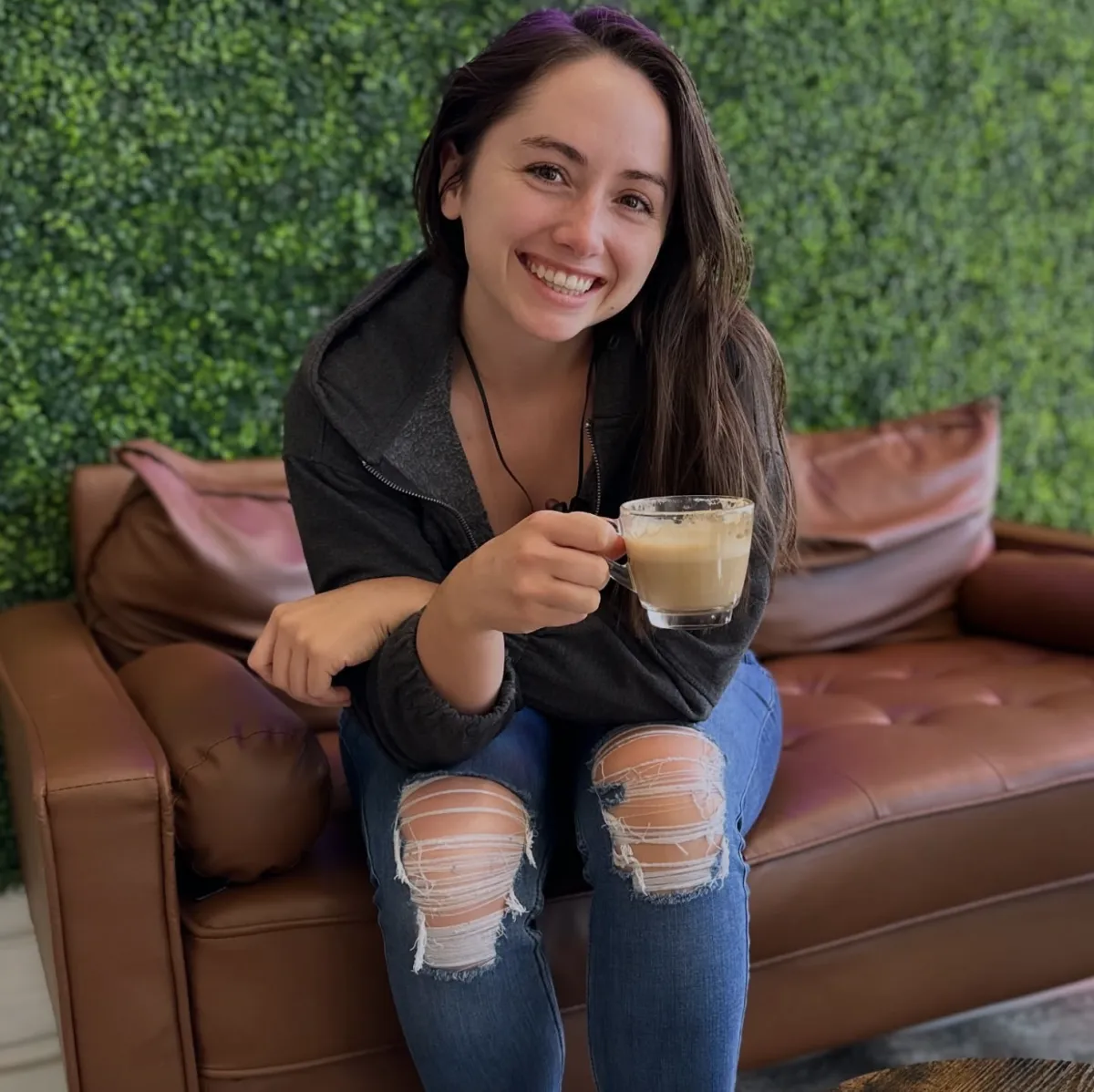 Celeste with coffee