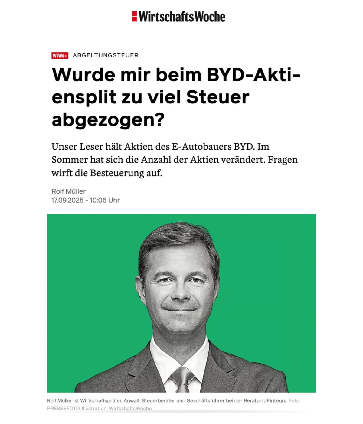 Dr. Rolf Müller als WiWo-Coach in der WirtschaftsWoche