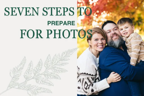 Family of three poses for smiling photos among colorful fall trees.