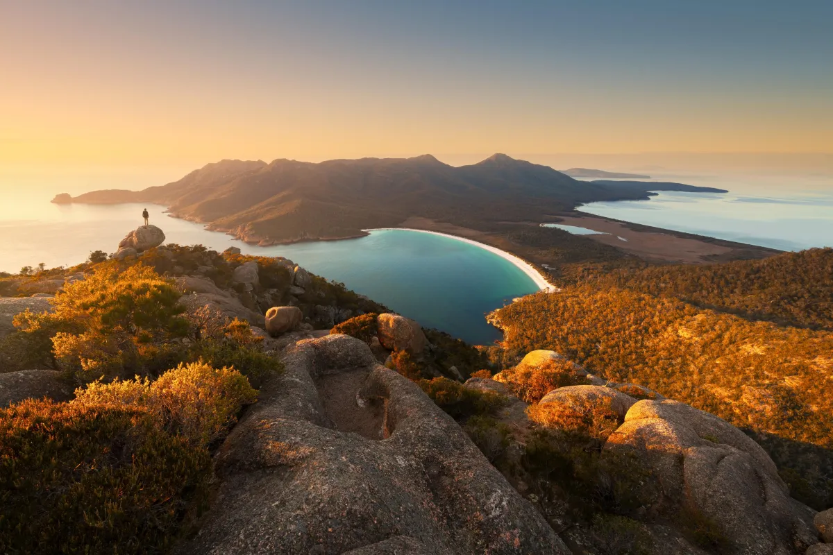 View of Tasmania wilds at sunset Aspire Down Under