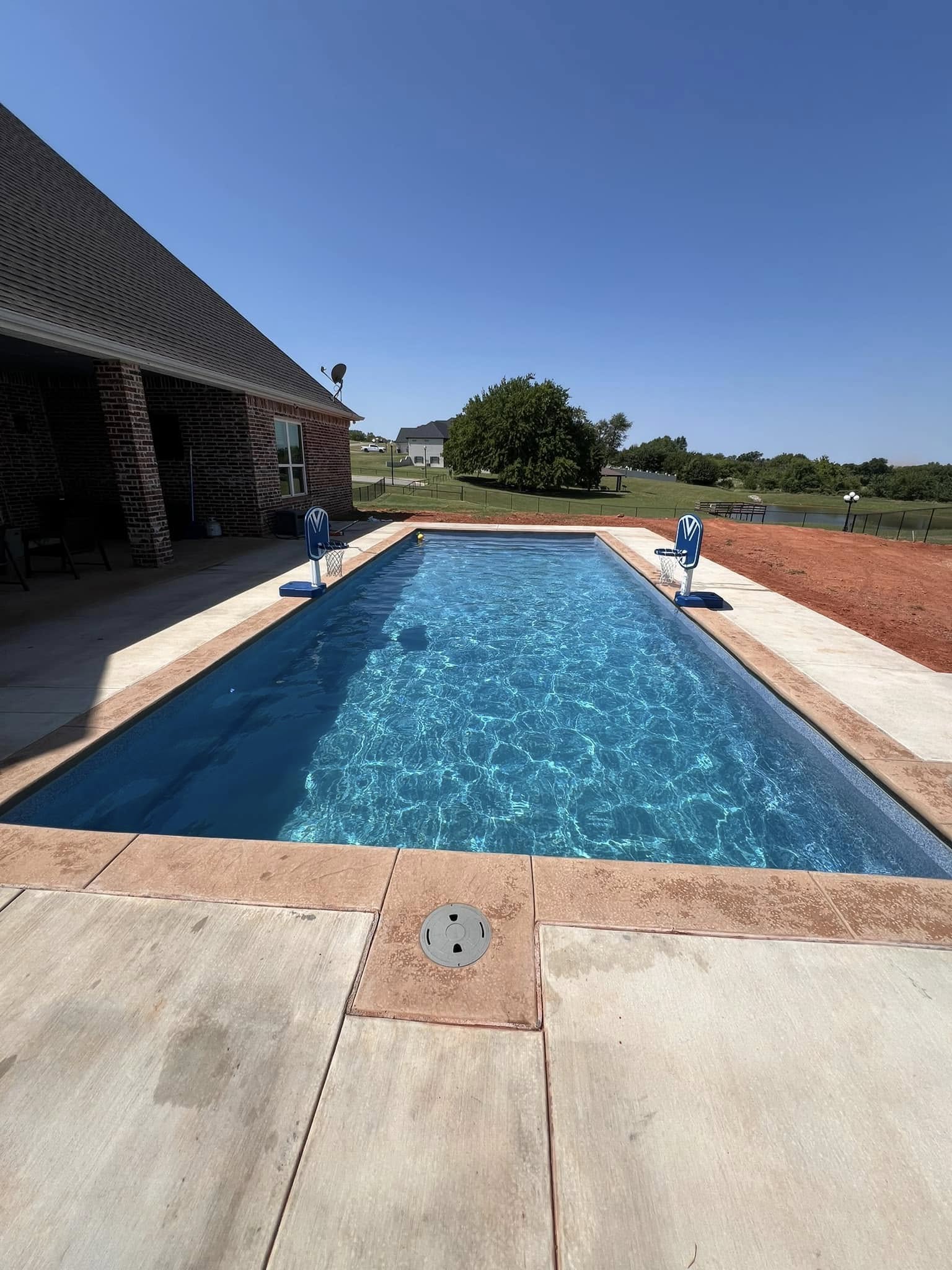 Completed fiberglass swimming pool in Oklahoma
