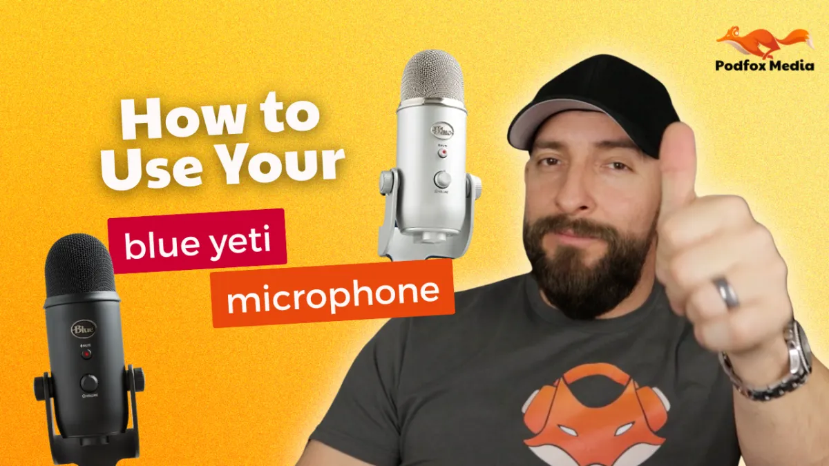 Matt giving a thumbs up surrounded by Blue Yeti microphones