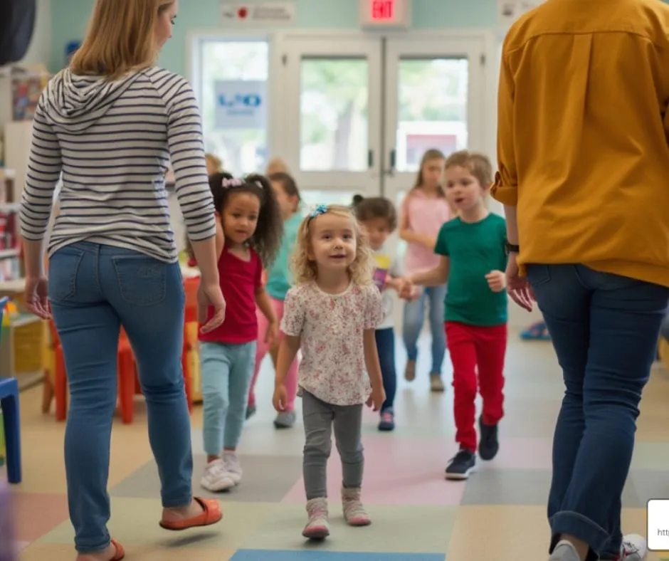 kids and adults walking