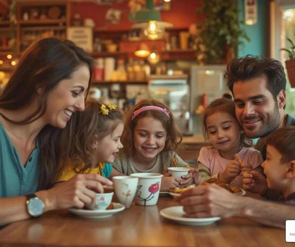 family eating in a restaurant