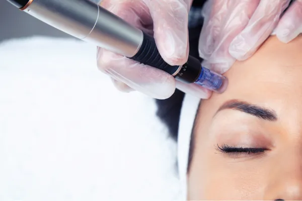 Woman microneedling