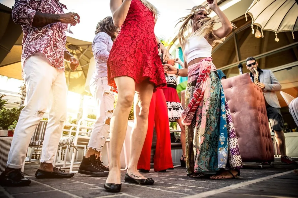 Shores Kitchen Santa Monica- people on dance floor in colourful clothes