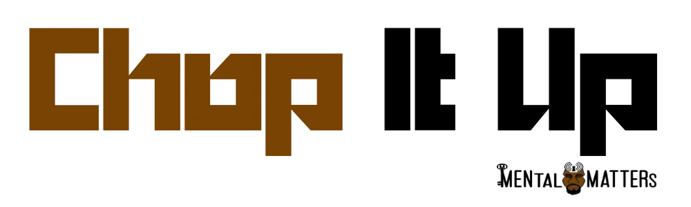 Chop it up written in sand and white bold letters