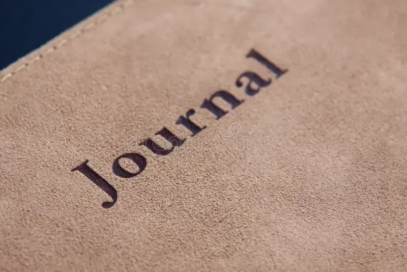 The word journal on brown suede