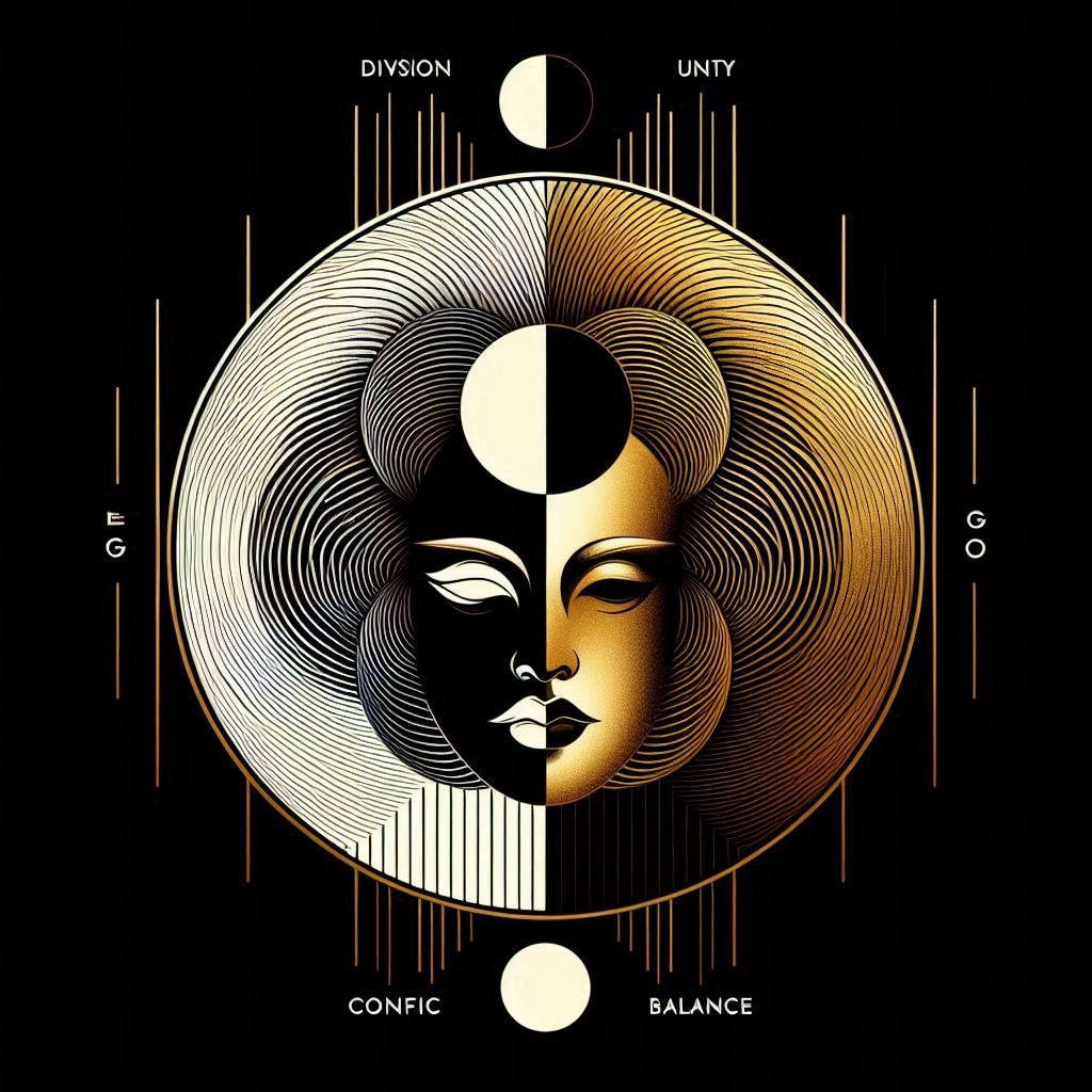 Visual representation of conflict resolution—contrasting forces shifting toward balance and unity in a community setting.