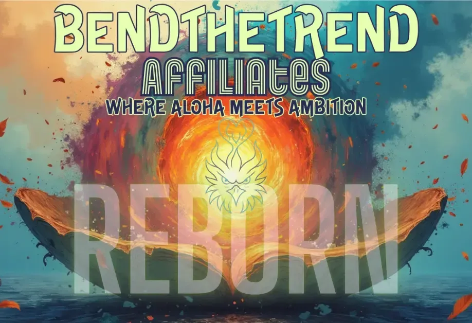 A vibrant, modern digital illustration representing the rebirth of BendTheTrend Affiliates, showing an energetic lotus or tree of life emerging from a stylized, glowing geometric structure that symbolizes a comprehensive Mind-Body-Spirit Wellness Marketplace.