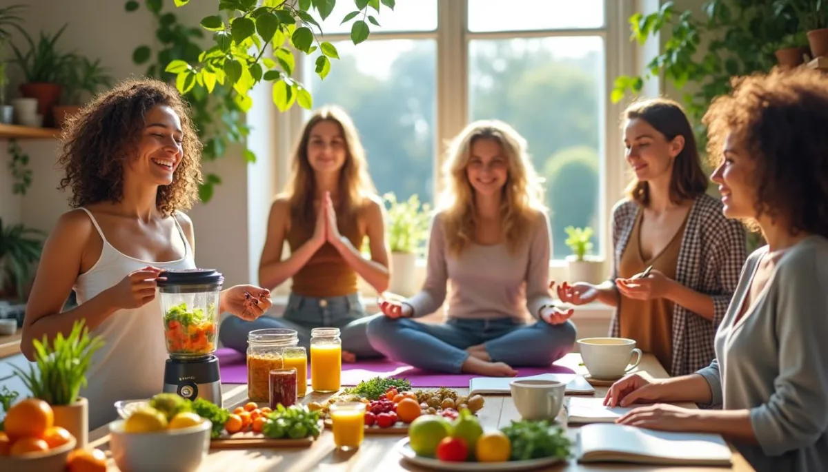 Mid-30s to 50s, smiling or focused, surrounded by fresh ingredients.